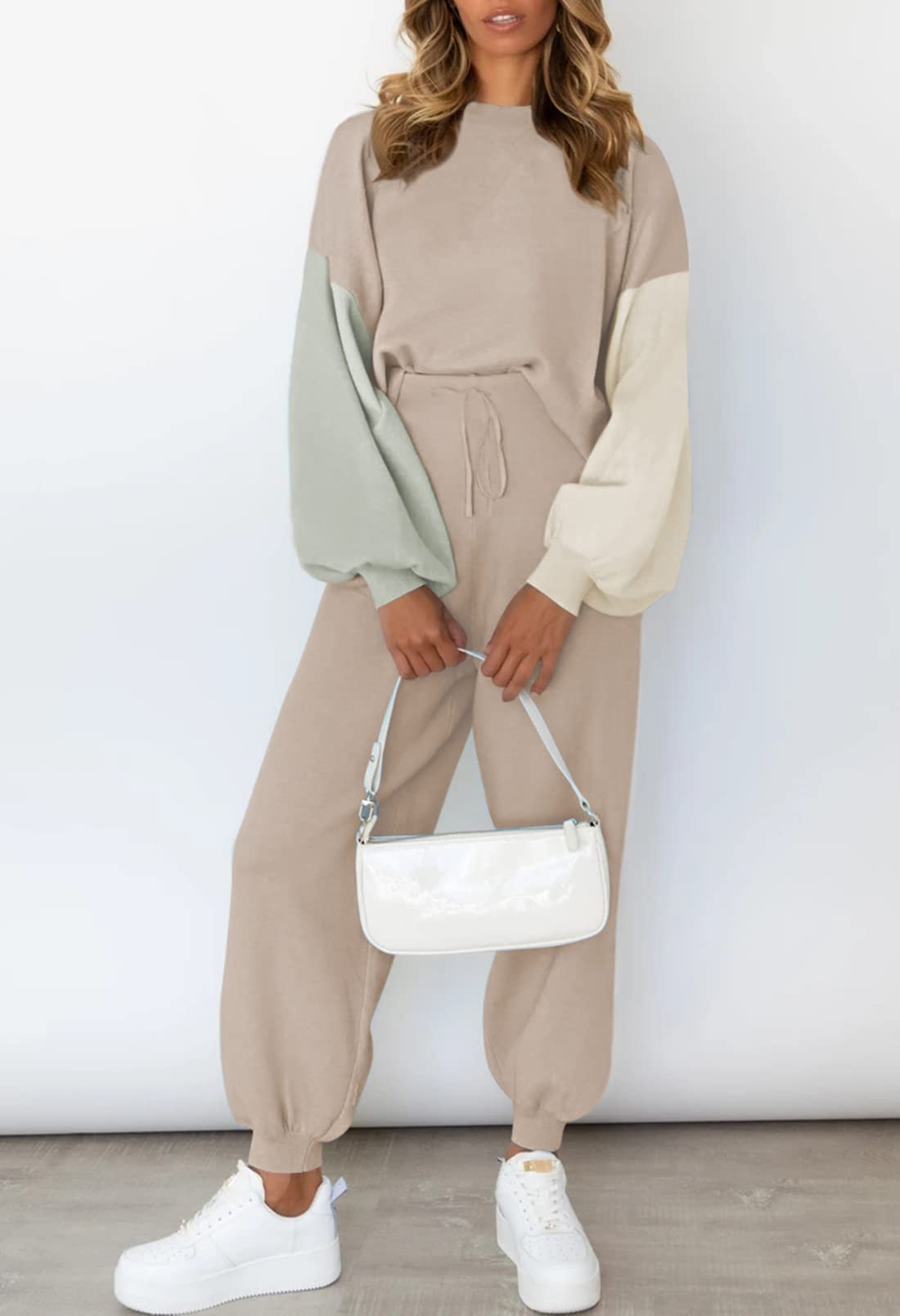Women's 2-Piece Color-Block Knit Pullover Sweatsuit Set
