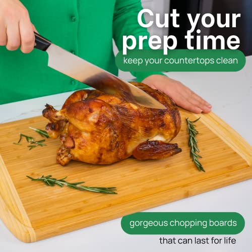 Wooden GREENER CHEF 18 Inch Extra Large Bamboo Cutting Board with Lifetime Replacements - Wood XL Cutting Boards for Kitchen - Organic Wooden Butcher Block and Chopping Board for Meat and Vegetables