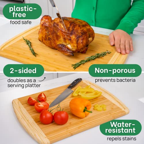 Wooden GREENER CHEF 18 Inch Extra Large Bamboo Cutting Board with Lifetime Replacements - Wood XL Cutting Boards for Kitchen - Organic Wooden Butcher Block and Chopping Board for Meat and Vegetables