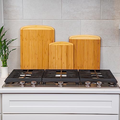 Wooden GREENER CHEF Organic Bamboo Cutting Board Set of 3 with Lifetime Replacements - Wood Cutting Board Set with Juice Groove - Wooden Chopping Board Set for Kitchen, Meat, Vegetables and Cheese