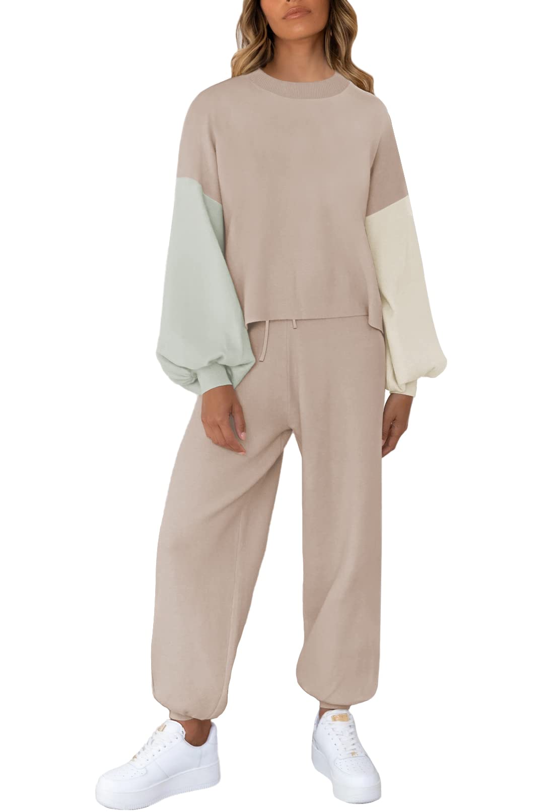 Women's 2-Piece Color-Block Knit Pullover Sweatsuit Set