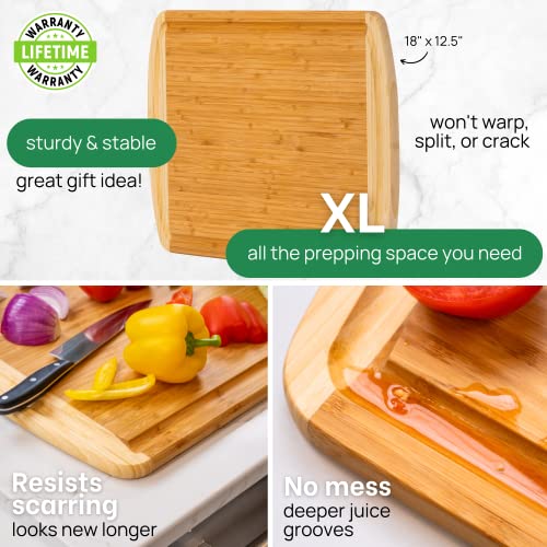Wooden GREENER CHEF 18 Inch Extra Large Bamboo Cutting Board with Lifetime Replacements - Wood XL Cutting Boards for Kitchen - Organic Wooden Butcher Block and Chopping Board for Meat and Vegetables