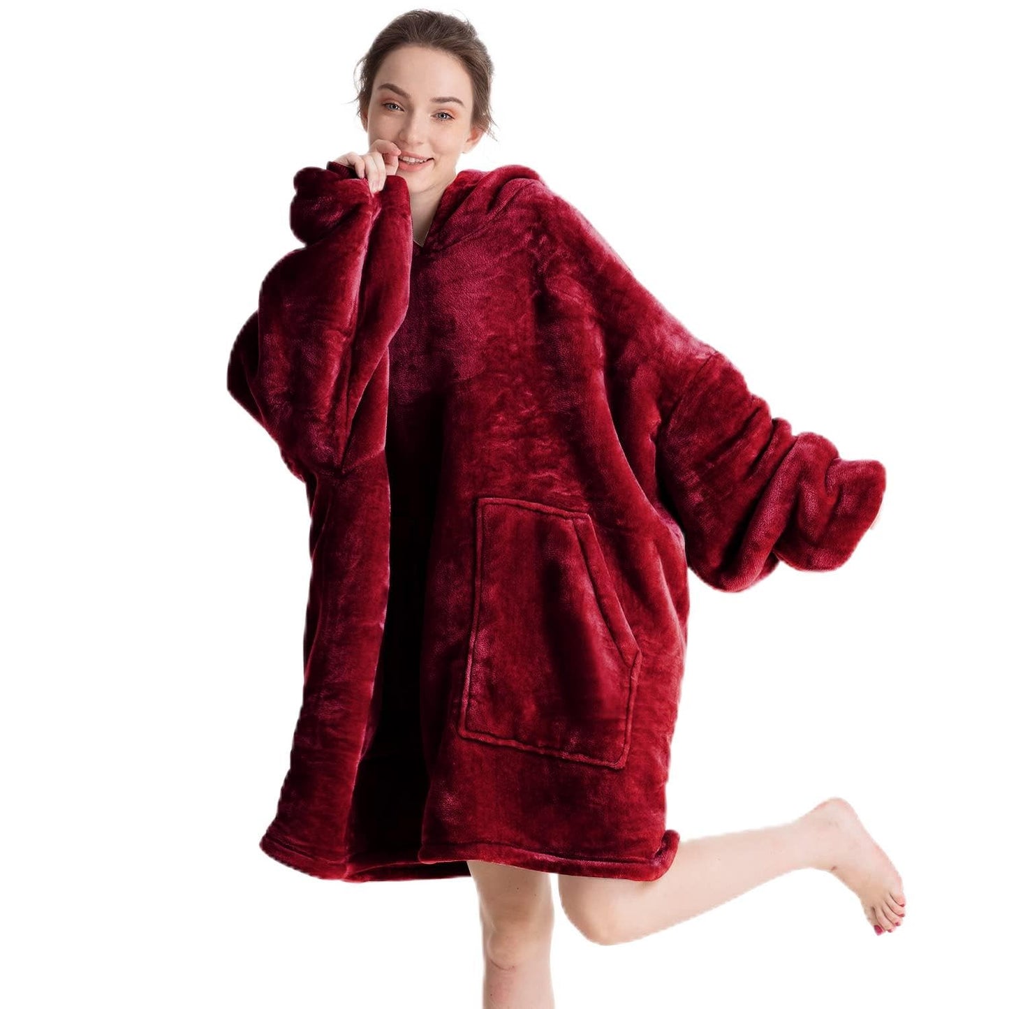 Women's Oversized Wearable Red Sherpa Fleece Blanket