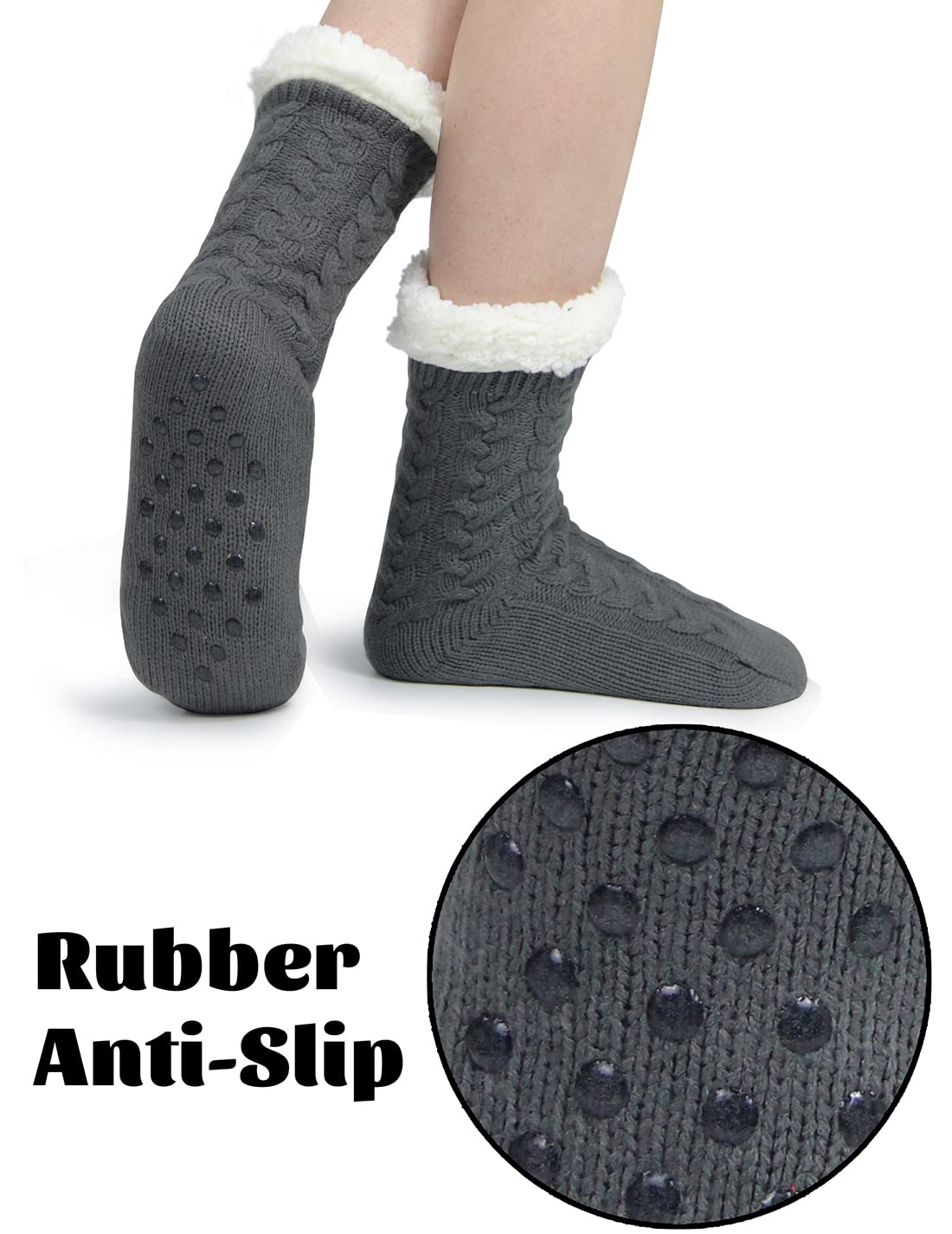 Thick Fuzzy Slipper Socks with Non Skid Grippers