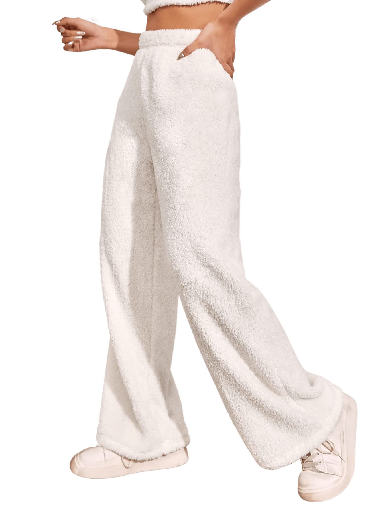 Women's High-Waist Fuzzy Fleece Lounge Pants