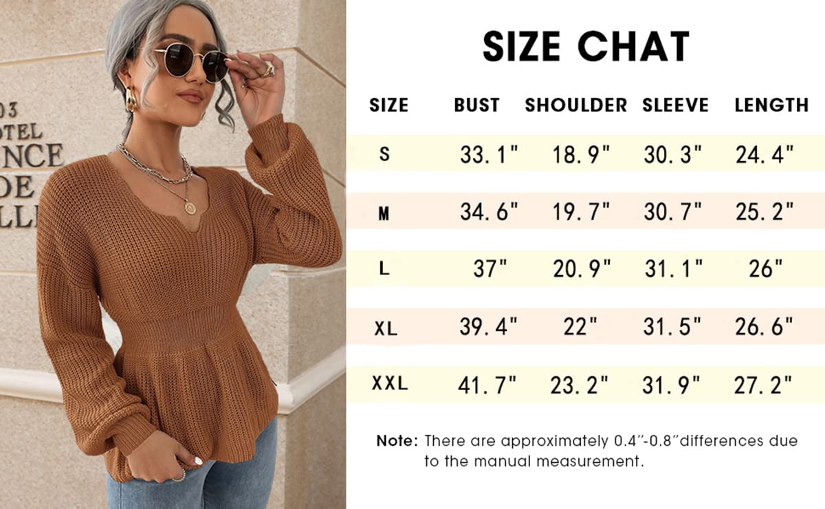 Women's Long Sleeve Peplum Style V-Neck Sweater