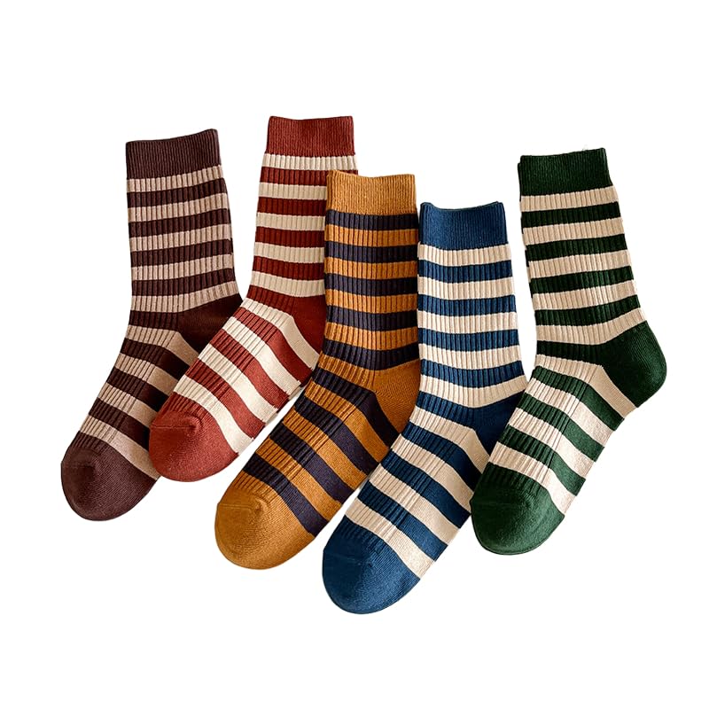 Retro Style Striped Socks - 5 Pairs