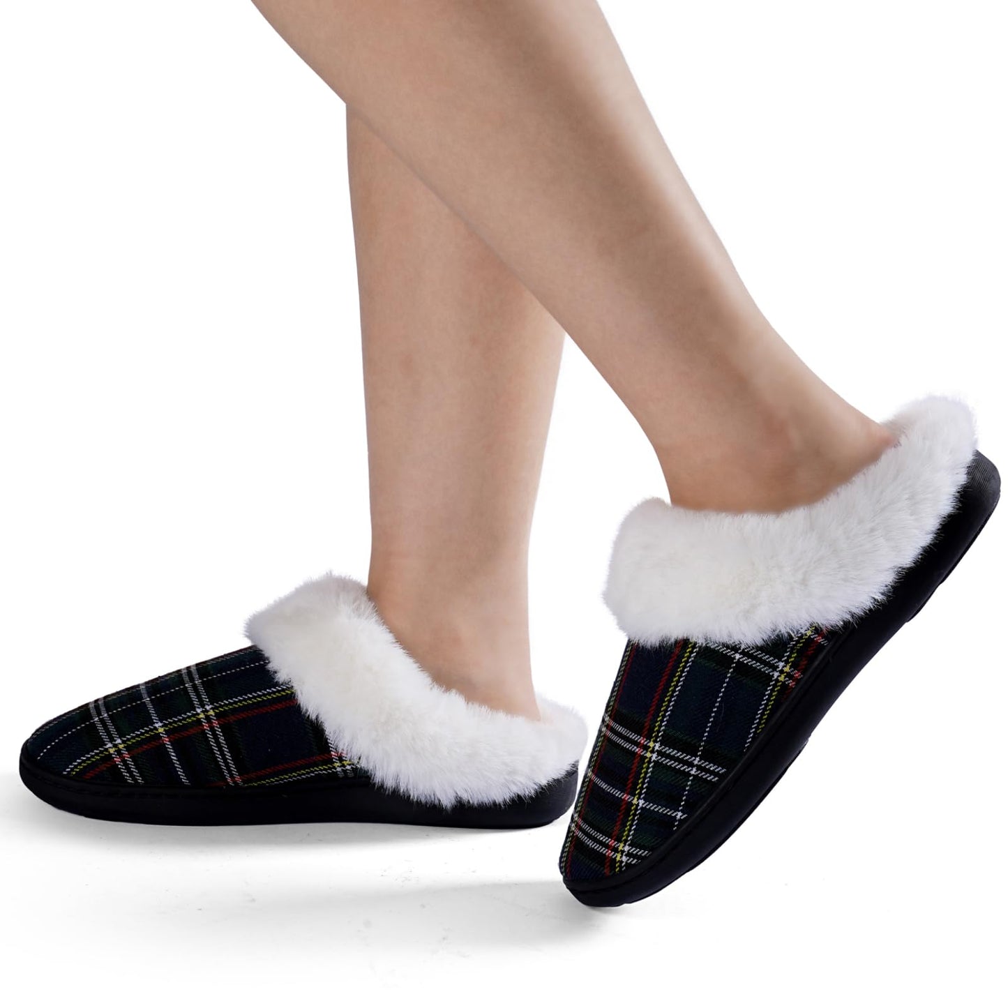Women's Knitted Fur Collar Slippers with Anti-Skid Soles