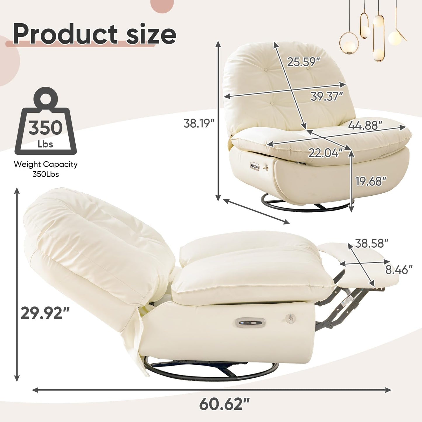 Oversized Electric Recliner with 360 Swivel