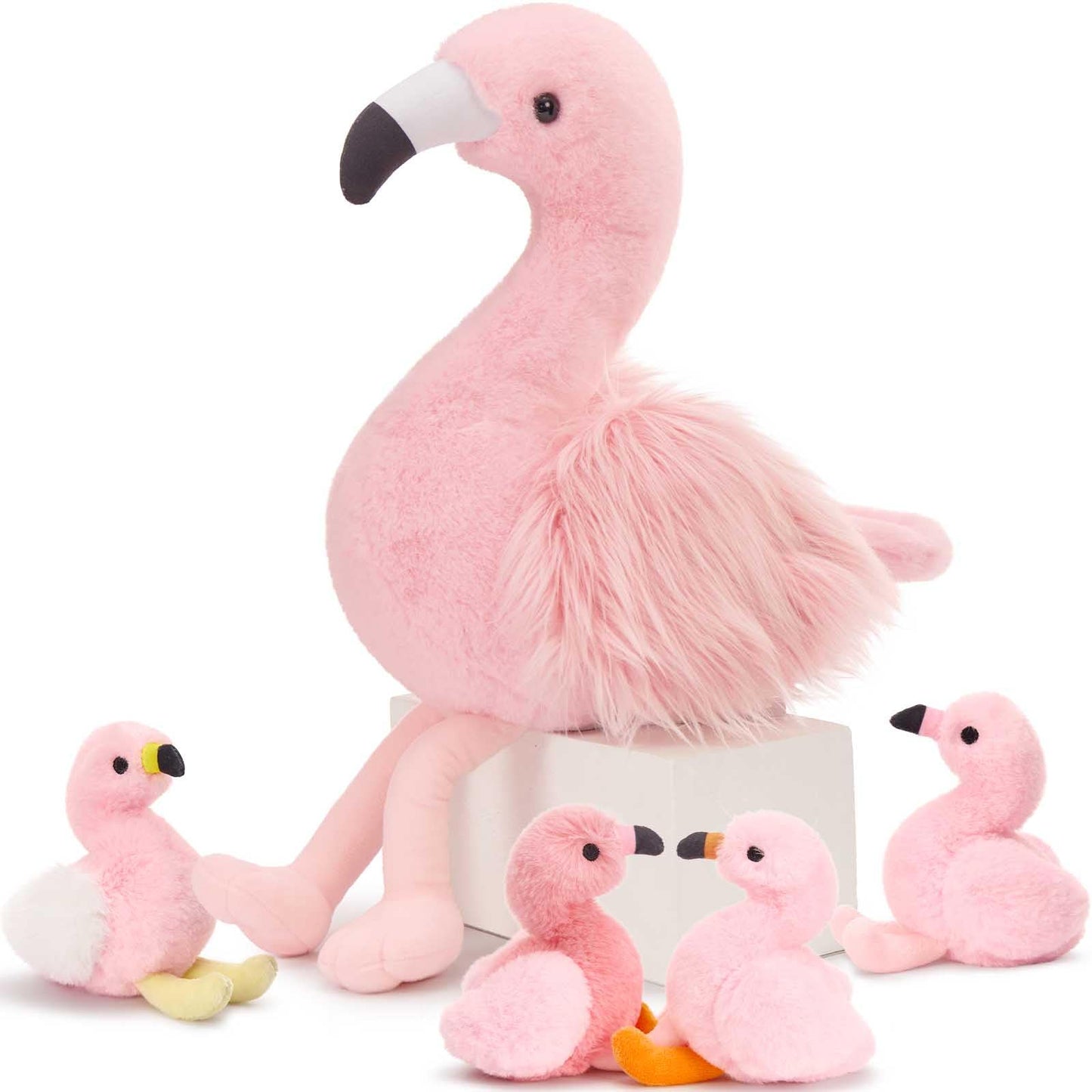 Plush Flamingo Mommy with 4 Baby Flamingos