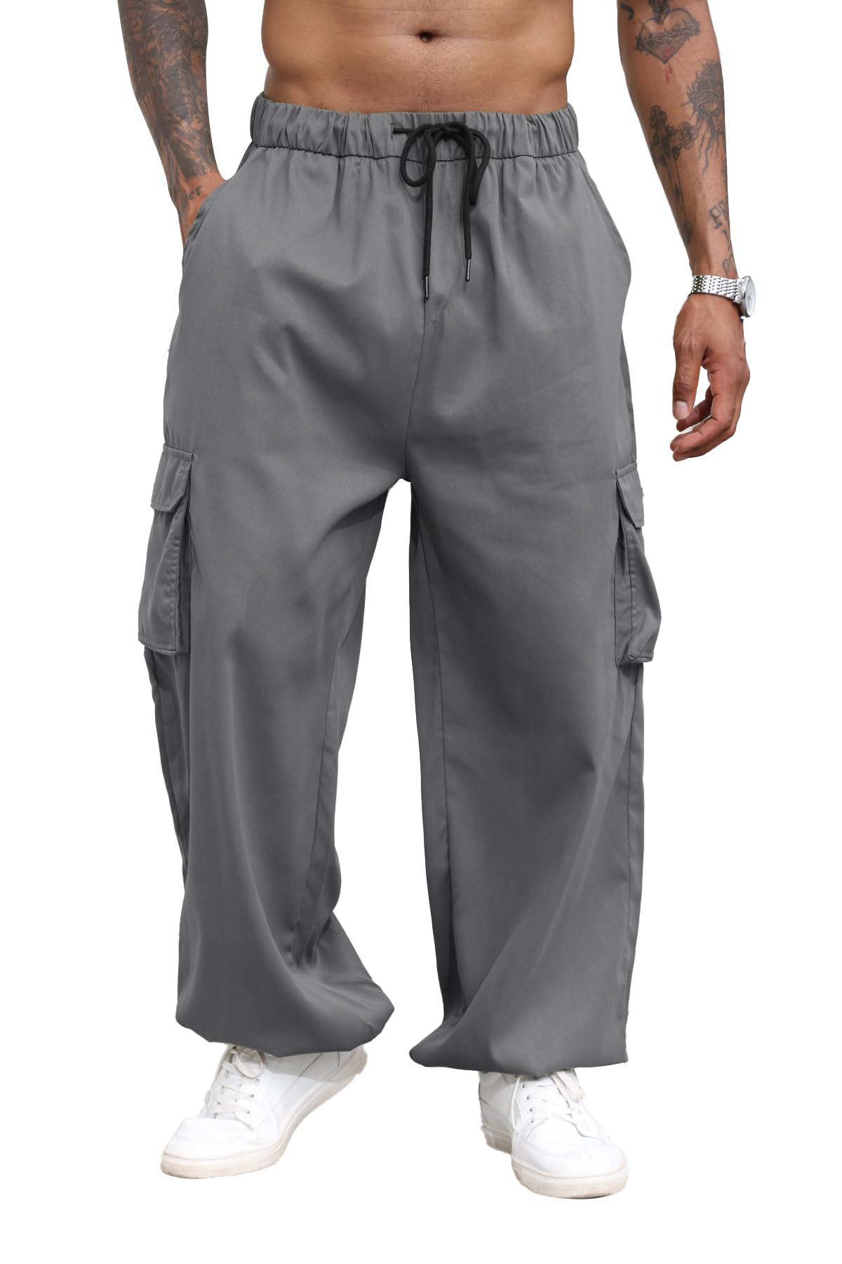 Men's Parachute Cargo Pants with Elastic Waist