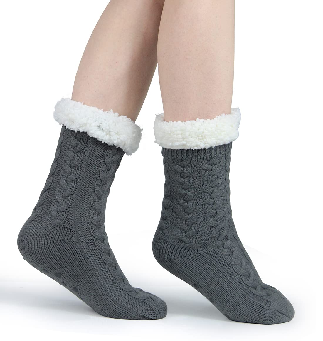 Thick Fuzzy Slipper Socks with Non Skid Grippers