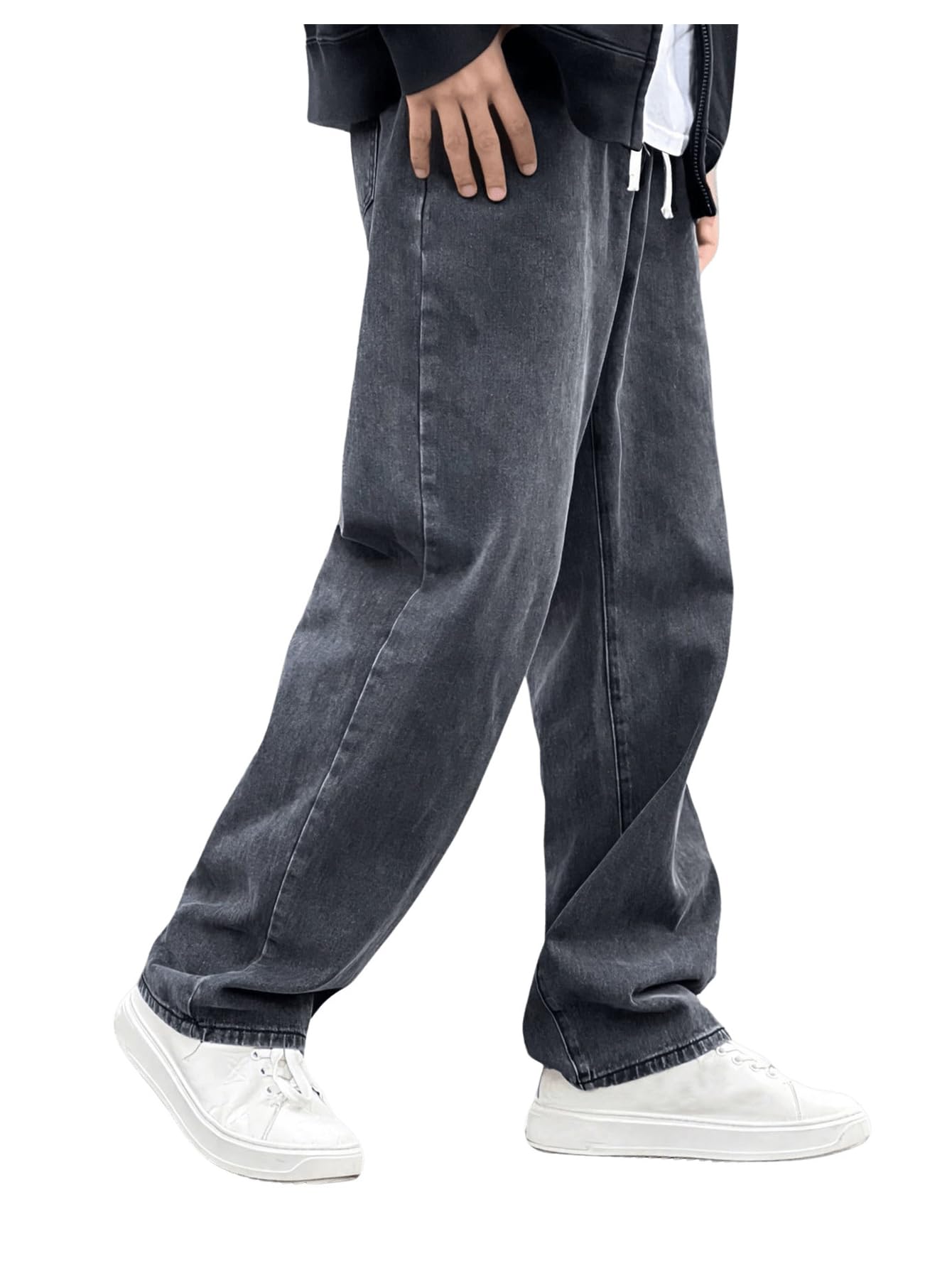 Men's Drawstring Waist Straight Leg Jeans
