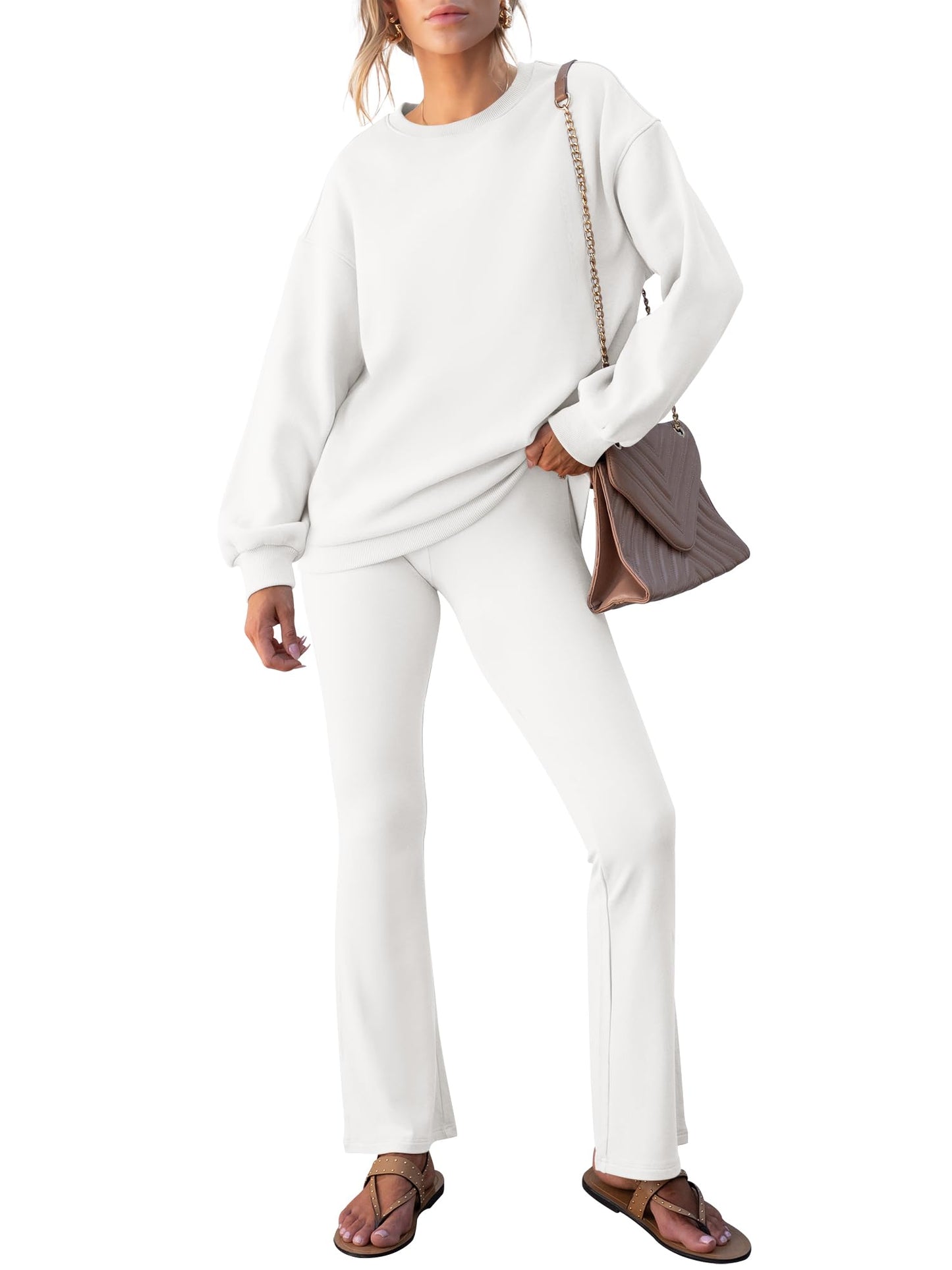 Women's 2-Piece Oversized Fleece Crewneck Sweatsuit Set