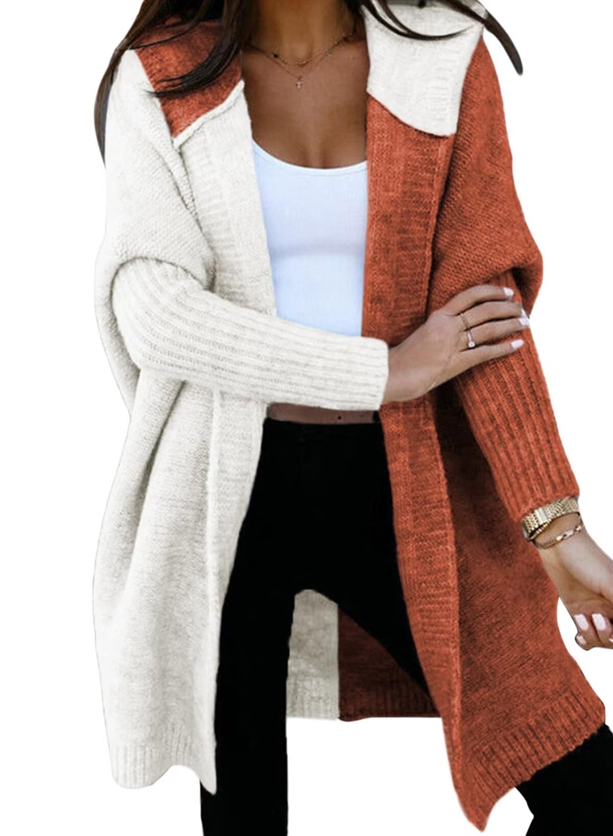 Women's Knit 2-Tone Color-Block Cardigan Sweater