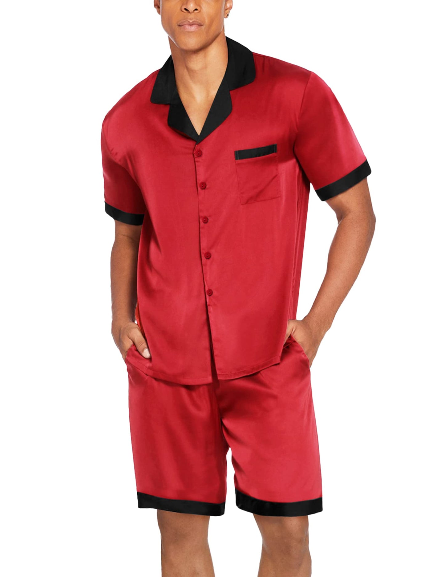 Men's Red Satin Loungewear Set