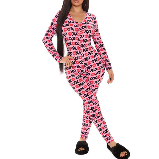 Women's 'X-O' Long Sleeve Pajama Jumpsuit