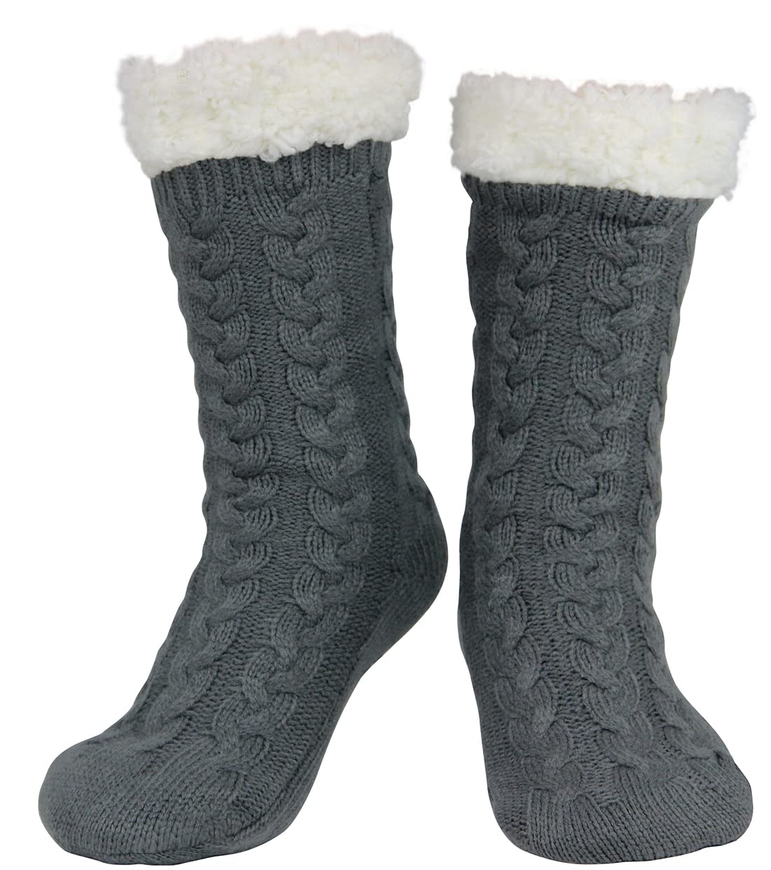 Thick Fuzzy Slipper Socks with Non Skid Grippers