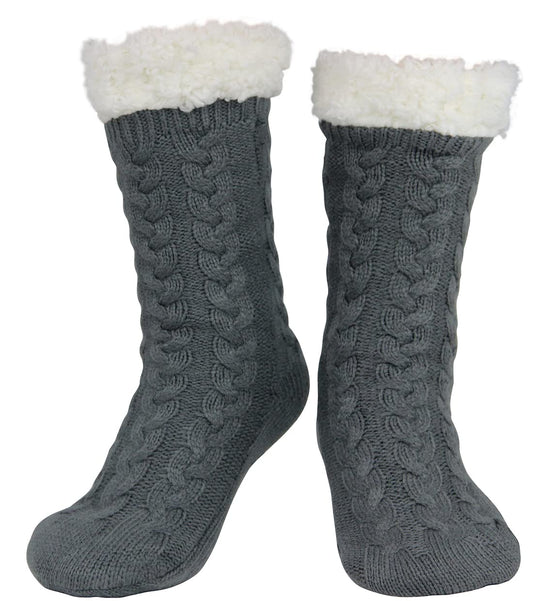 Thick Fuzzy Slipper Socks with Non Skid Grippers
