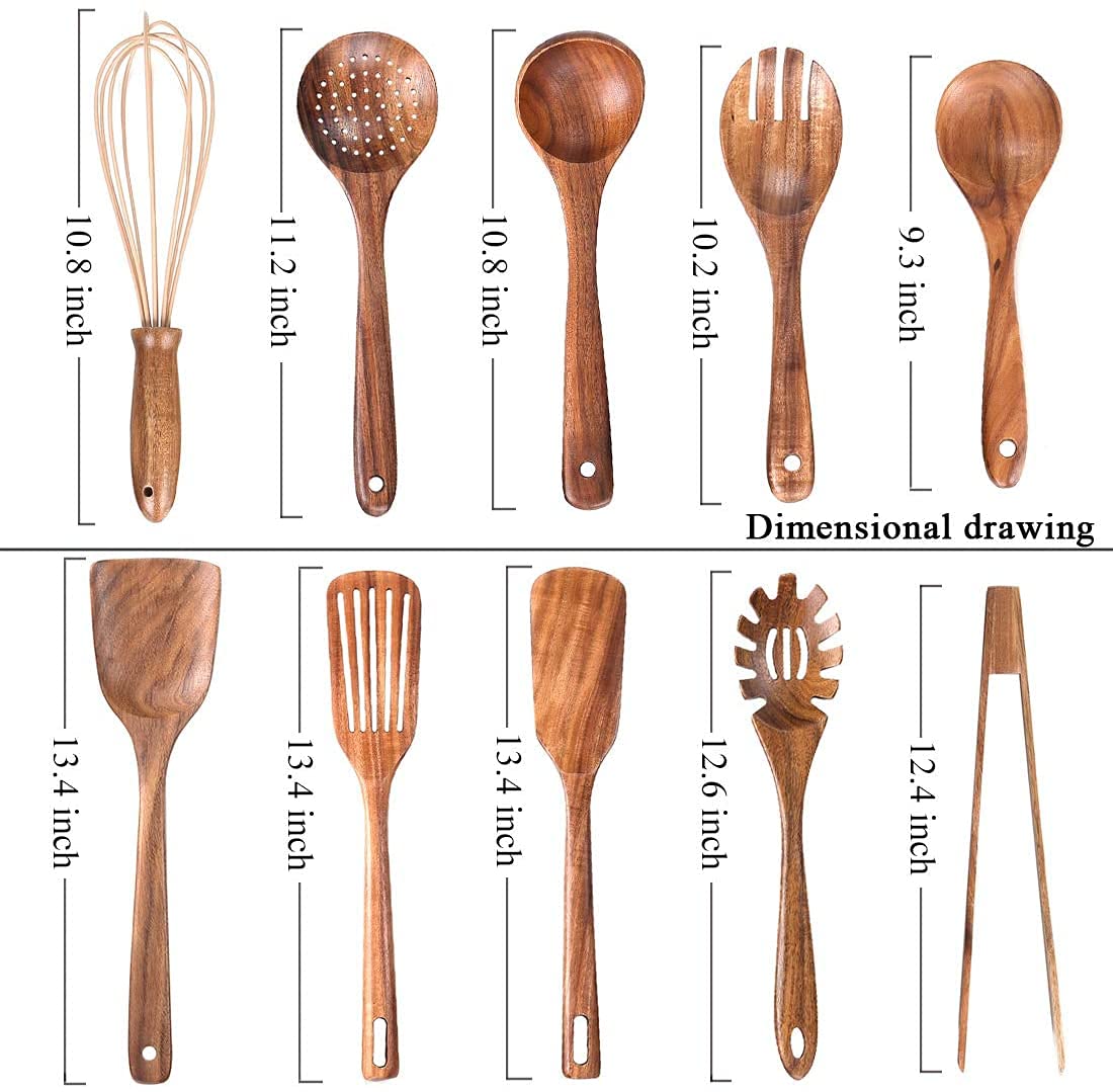 Wooden Natural Teak Wood Kitchen Utensils with Spatula and Ladle (10)