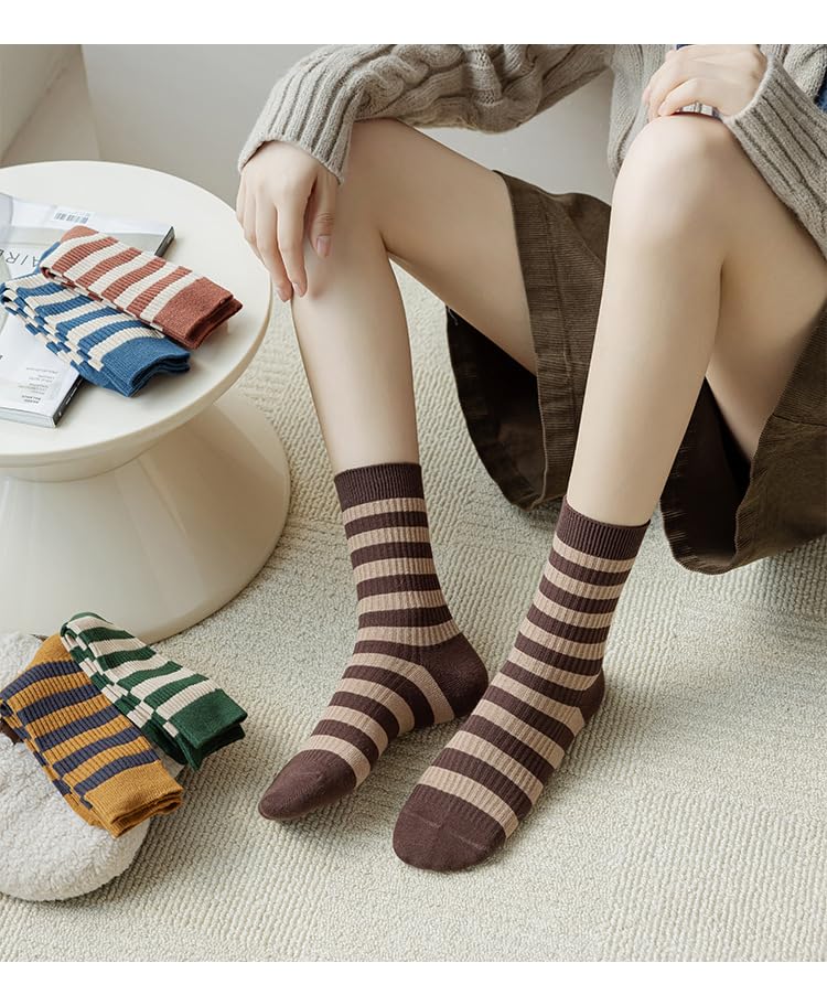 Retro Style Striped Socks - 5 Pairs