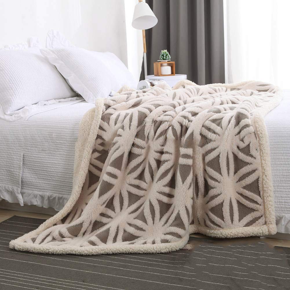 Sherpa & Fleece Blanket, Dual Sided with Jacquard pattern (40"x50")