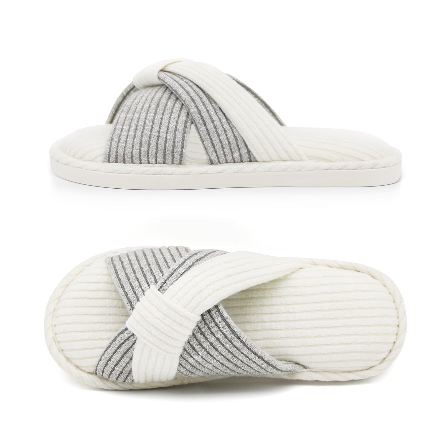 Women's Stripped Cross-Strap Slides with Memory Foam Soles