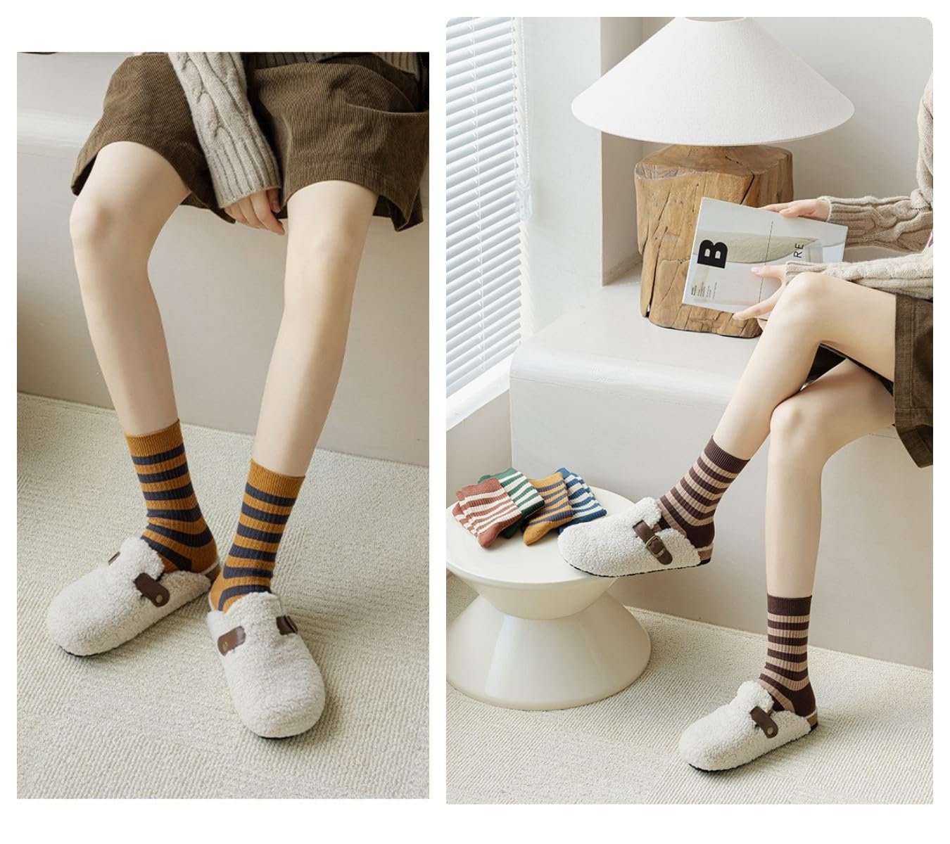 Retro Style Striped Socks - 5 Pairs