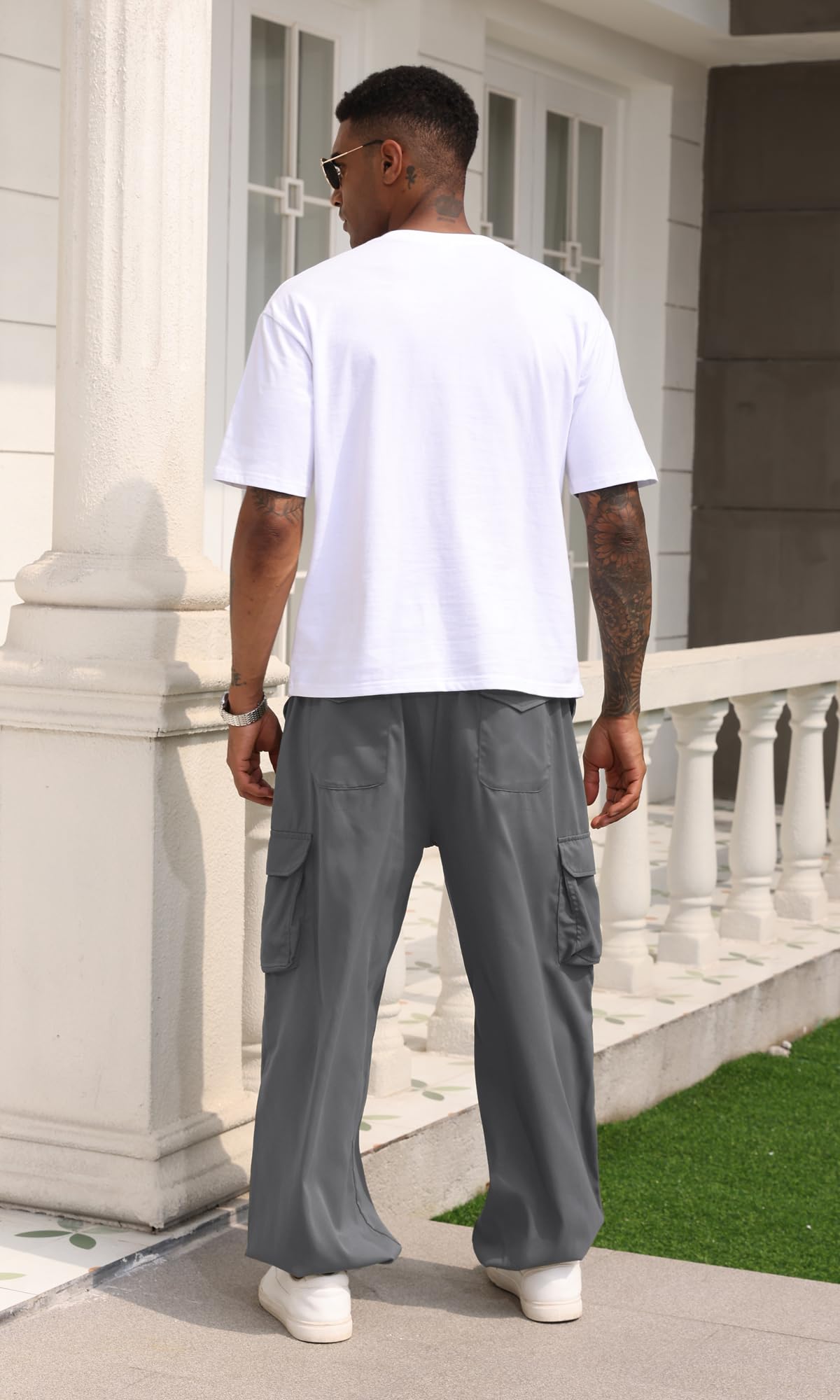Men's Parachute Cargo Pants with Elastic Waist