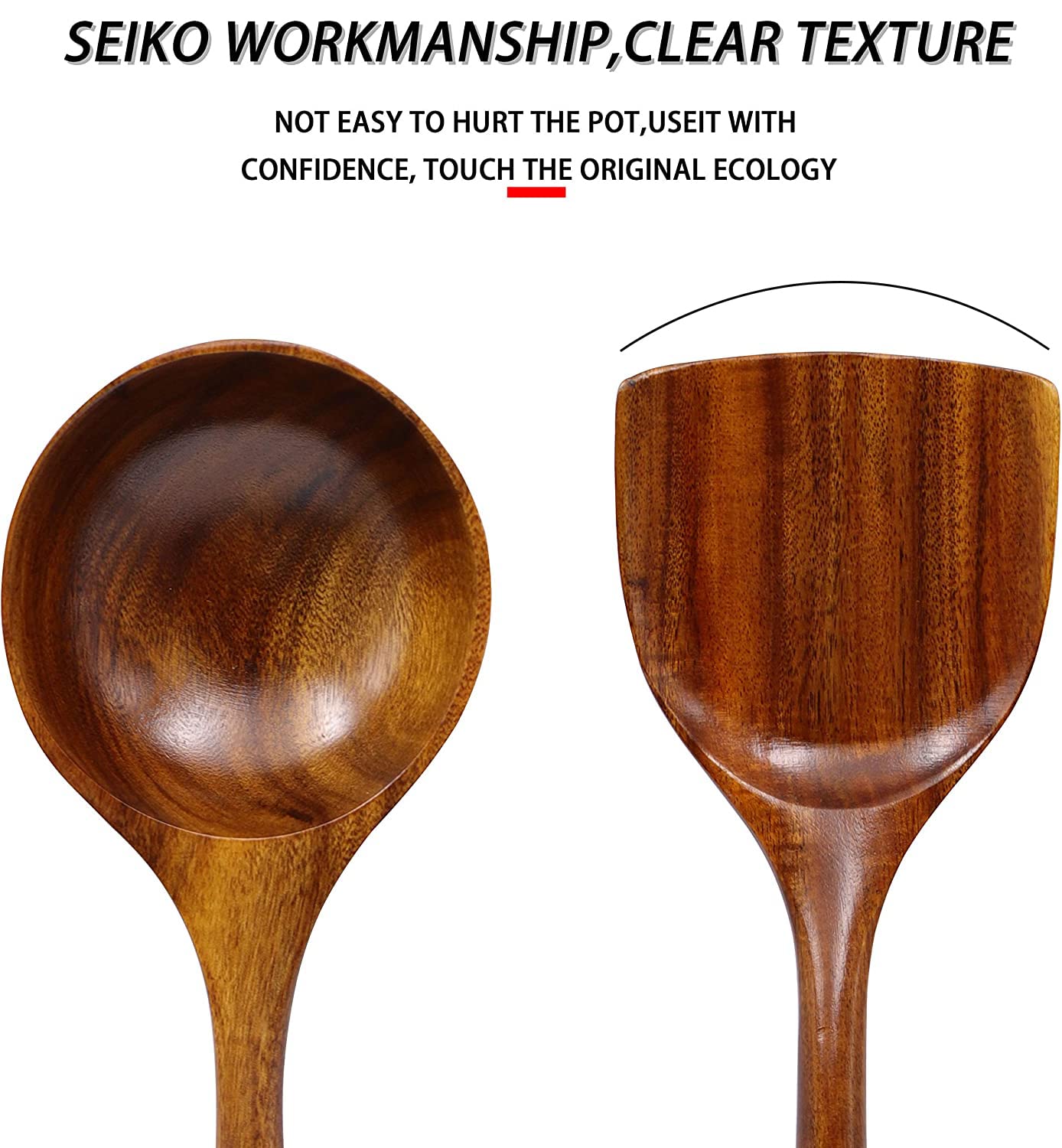 Wooden FJNATINH Wooden Wok Spatula Ladle Tool Set, 14inch Long Handle Wooden Spatula for Wok, Teak Wooden Wok Spatula