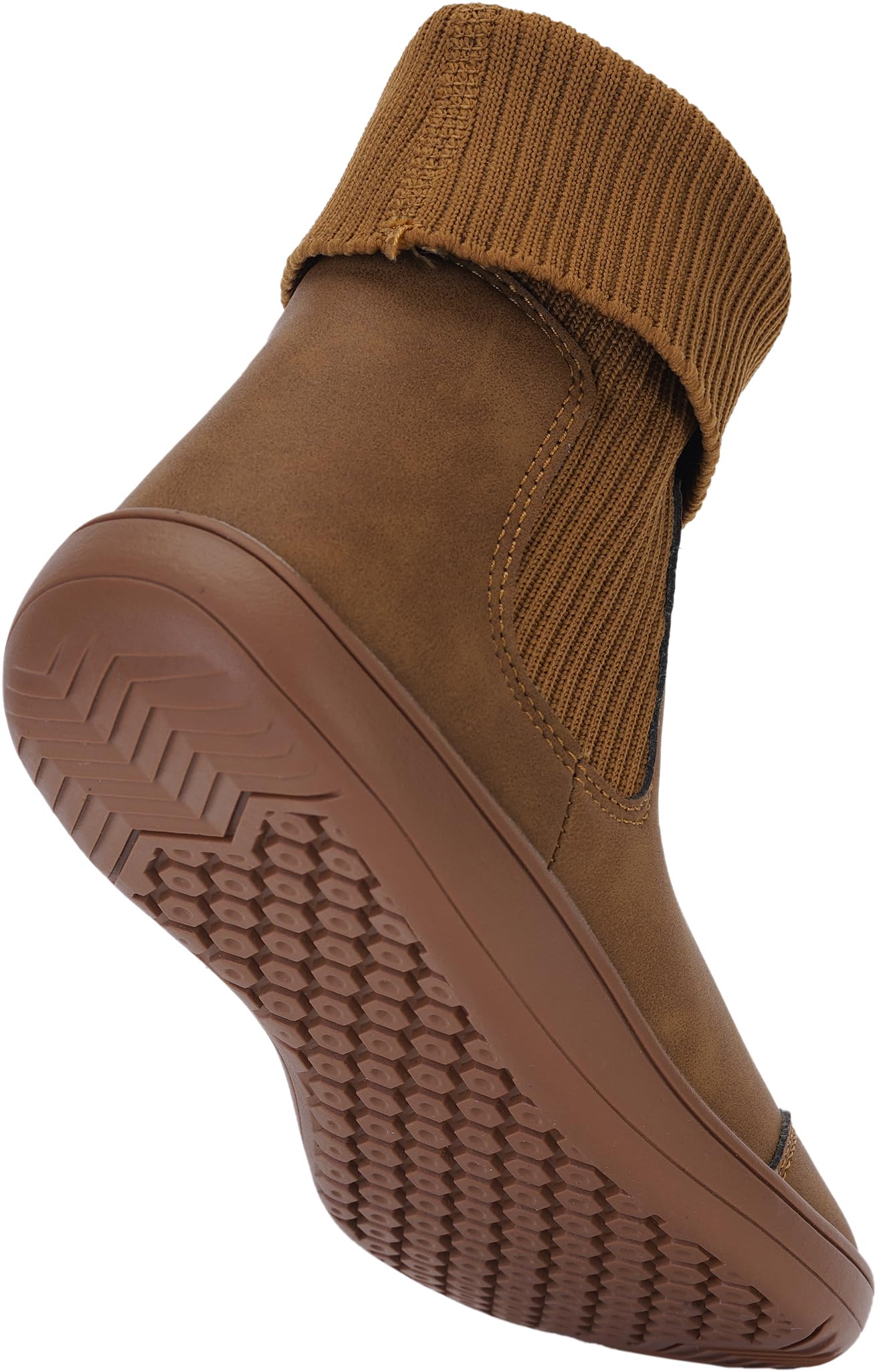 *WHITIN Women's Wide Barefoot Chelsea Boots Minimalist Zero Drop Ankle Calf Cowboy Cowgirl Size 5 Flat Bootie Leather Socks botines para mujer Pull On Shoes Light Brown 36