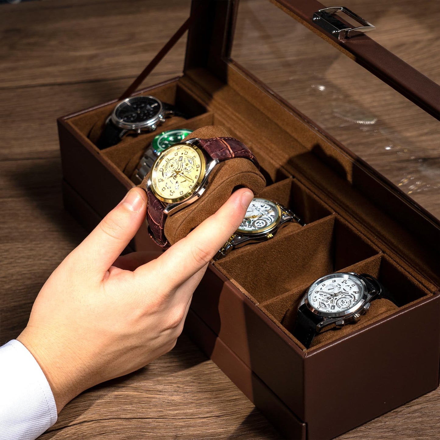 Watch Display Case with 6 Slots and Drawer