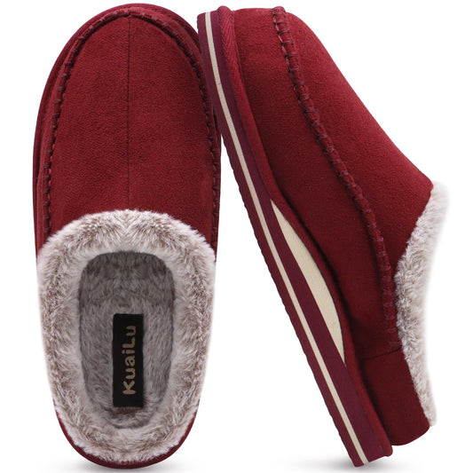 Men's Red Suede & Faux Fur House Slippers