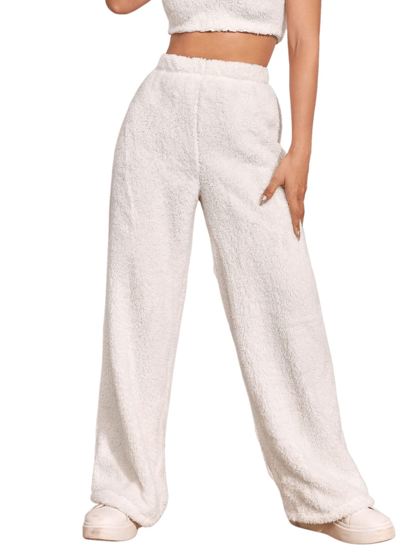 Women's High-Waist Fuzzy Fleece Lounge Pants