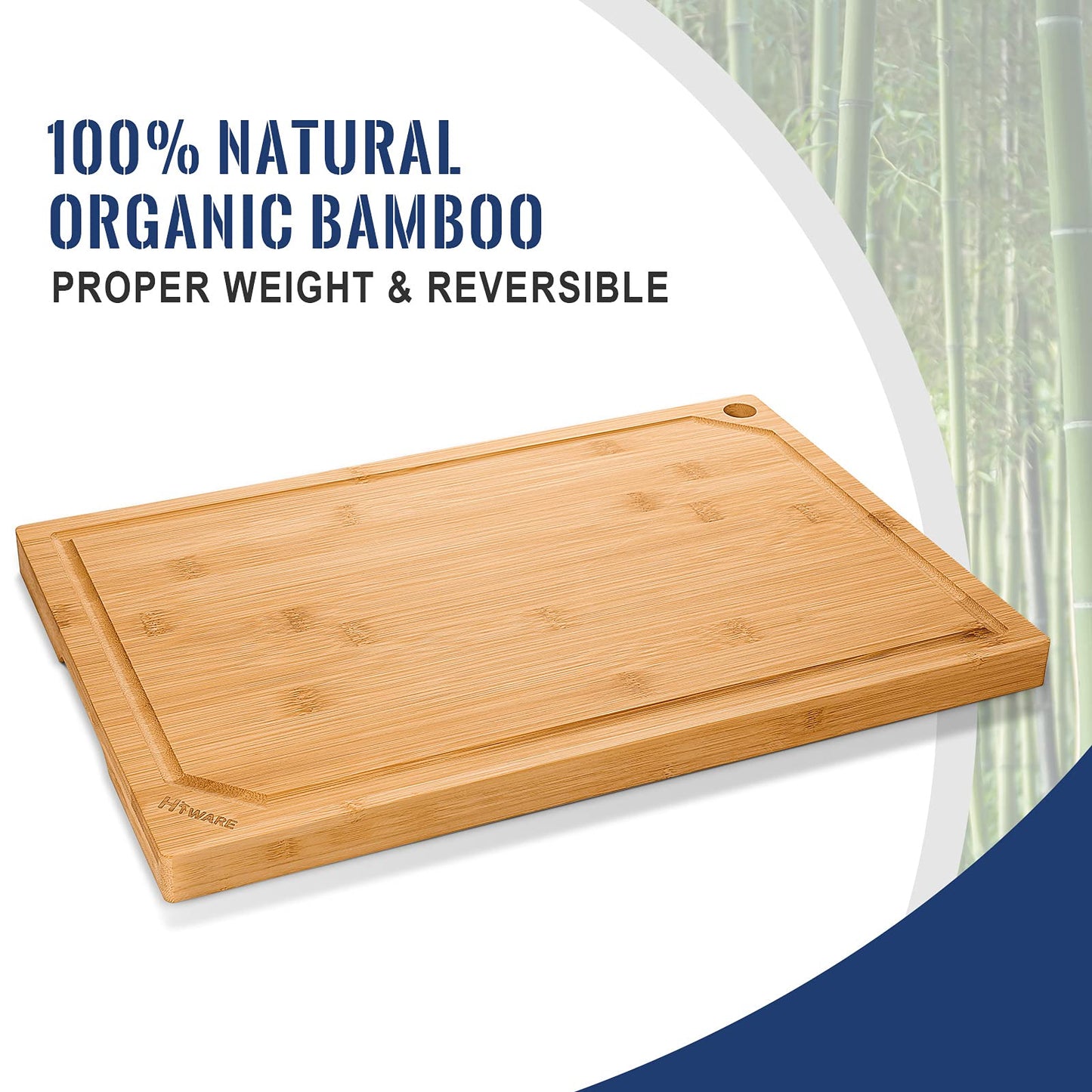 Wooden Hiware 4-Piece Extra Large Bamboo Cutting Boards Set for Kitchen, Heavy Duty Cutting Board with Juice Groove, Bamboo Chopping Board Set for Meat, Vegetables - Pre Oiled