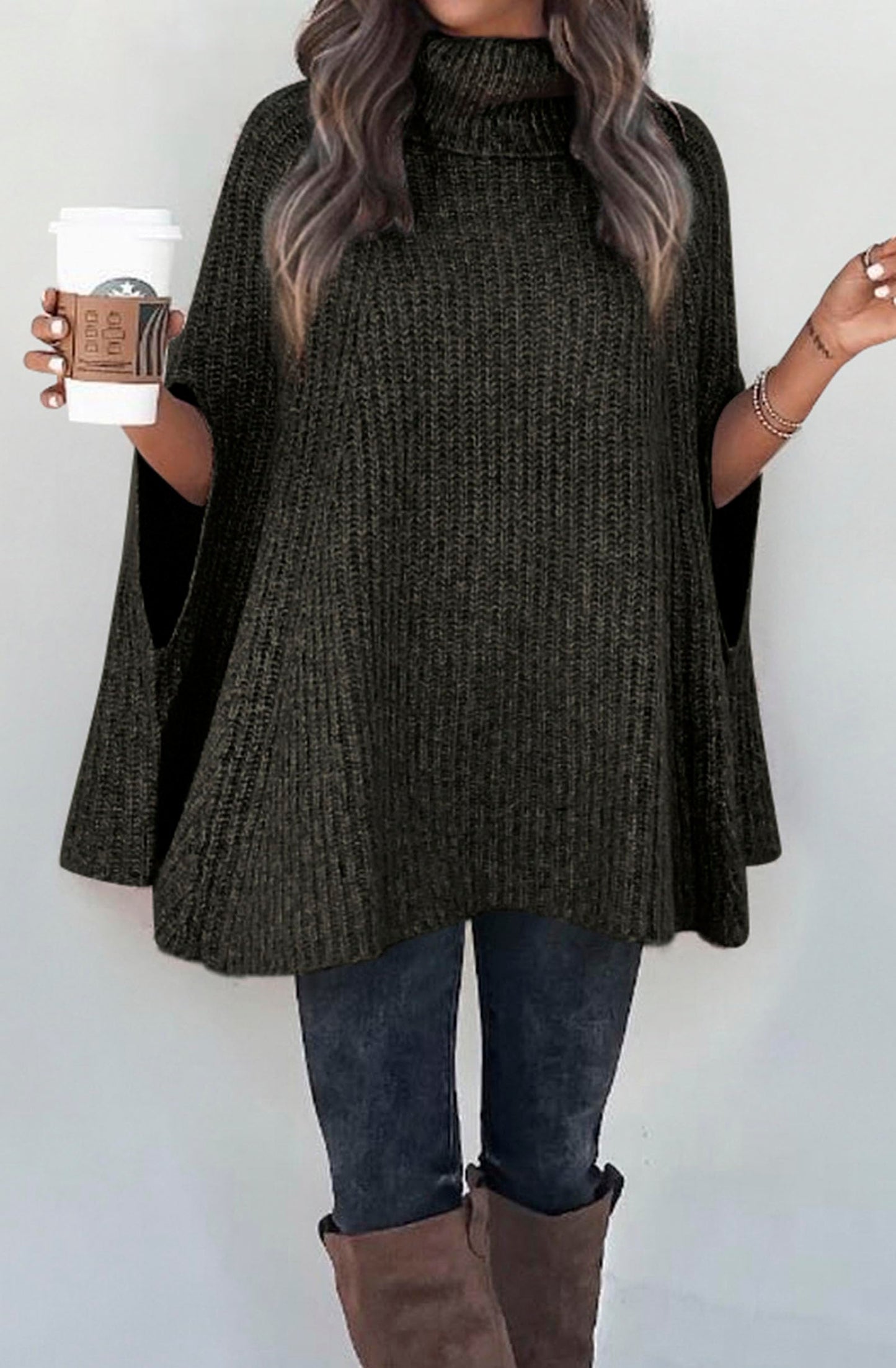 Women's Turtleneck Poncho-Style Sweater