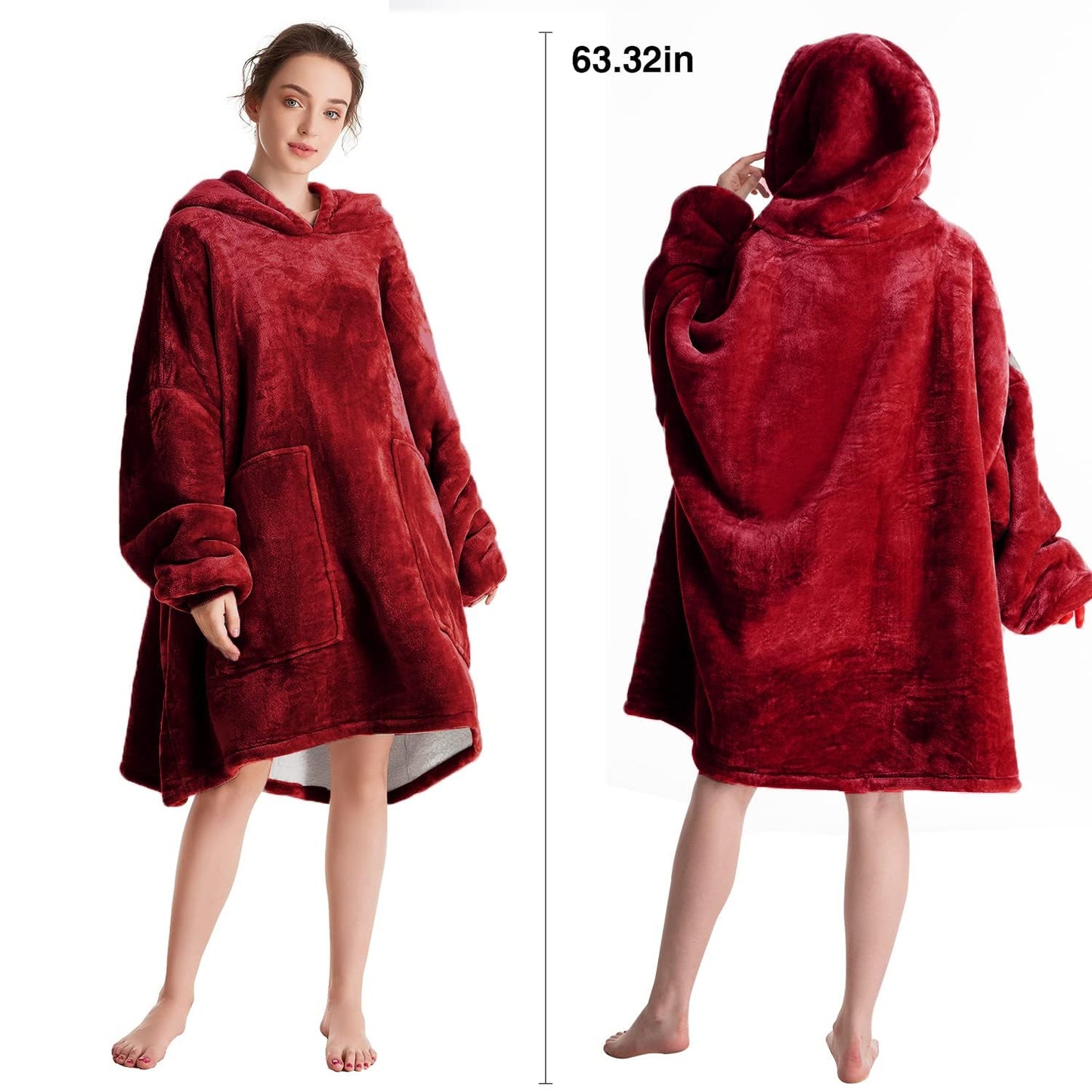 Women's Oversized Wearable Red Sherpa Fleece Blanket