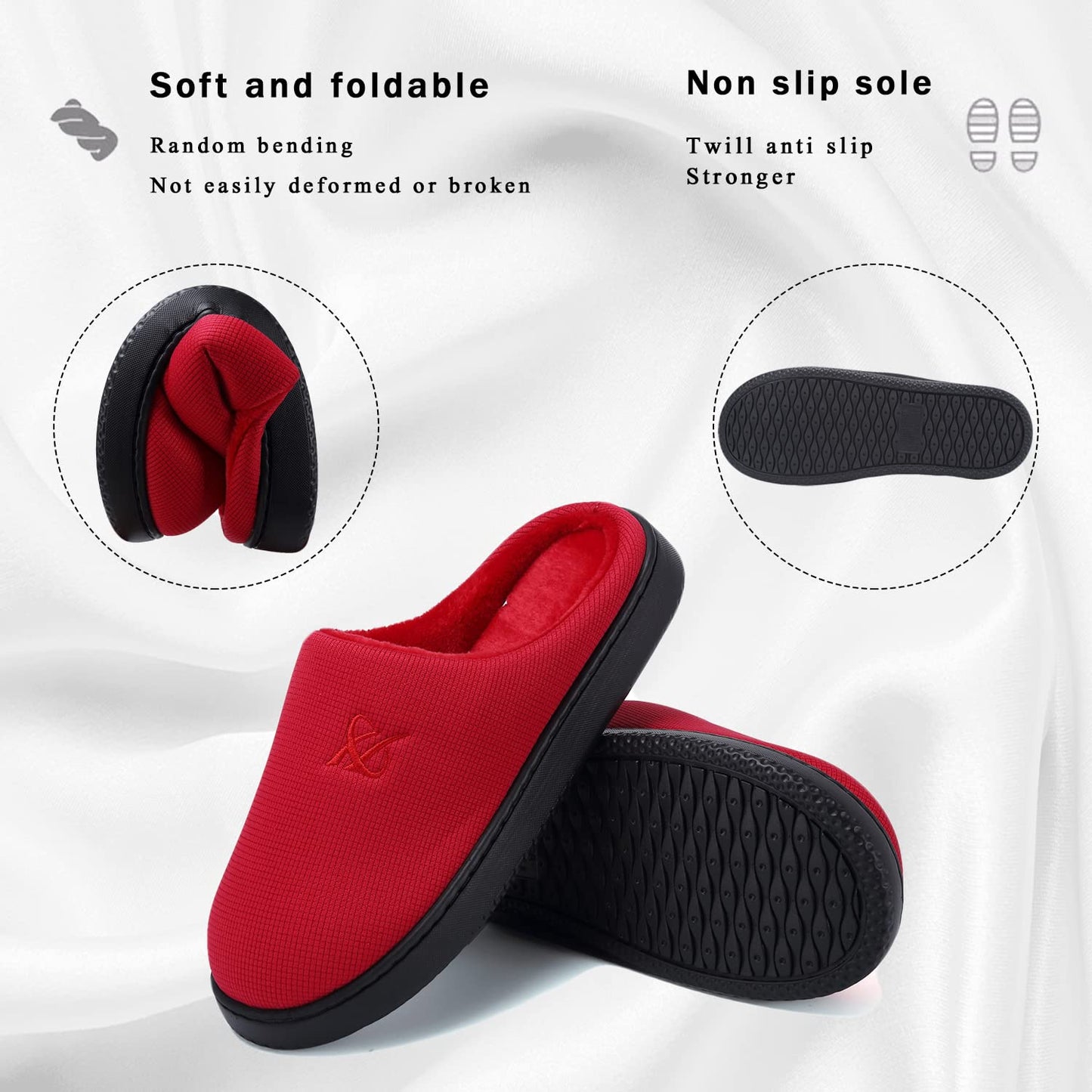 Unisex Red Casual House Shoes with Memory Foam