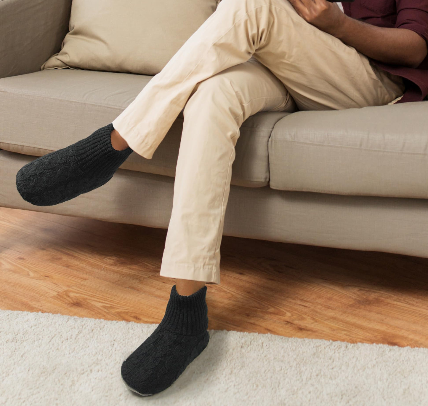 Men's Fleece Lined House Socks with Non-Skid Soles