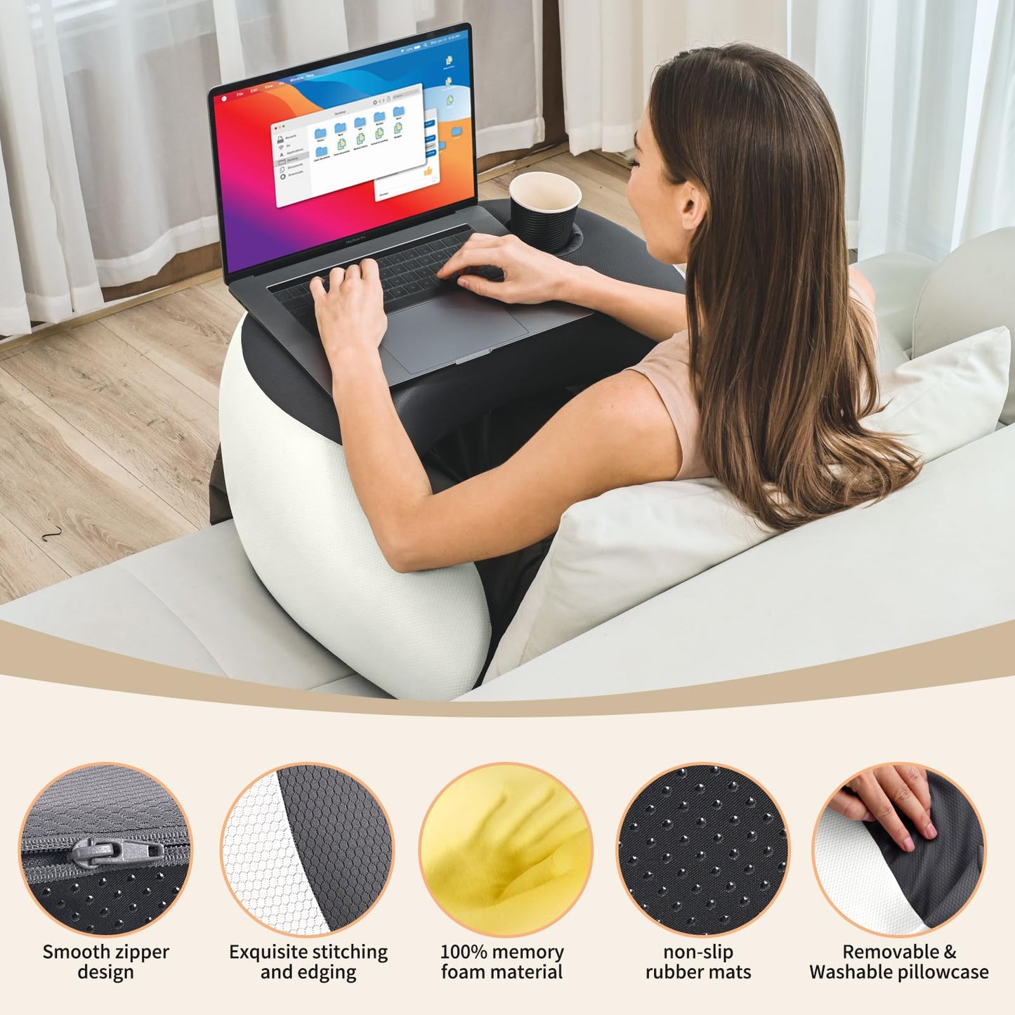 Lap Desk Support Pillow with Memory Foam