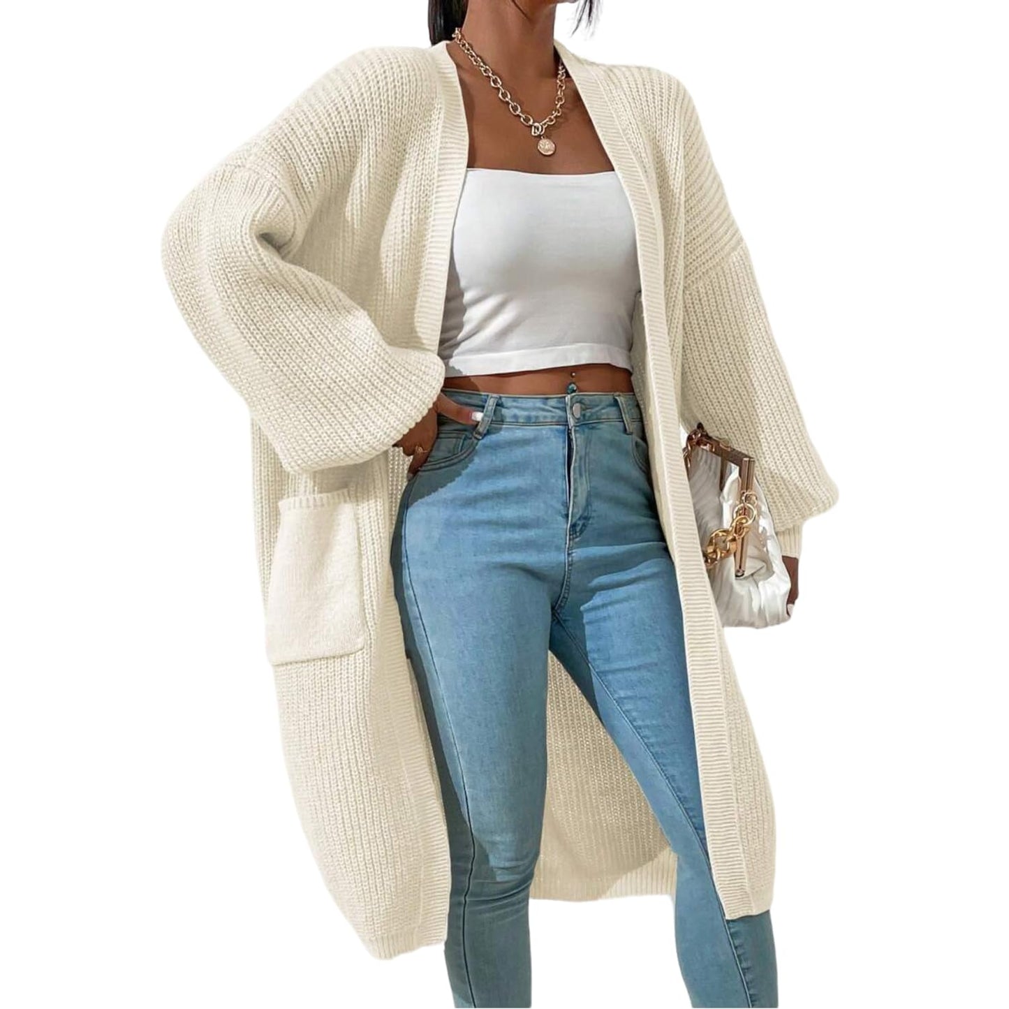 Women's Oversized Open Midi Cardigan