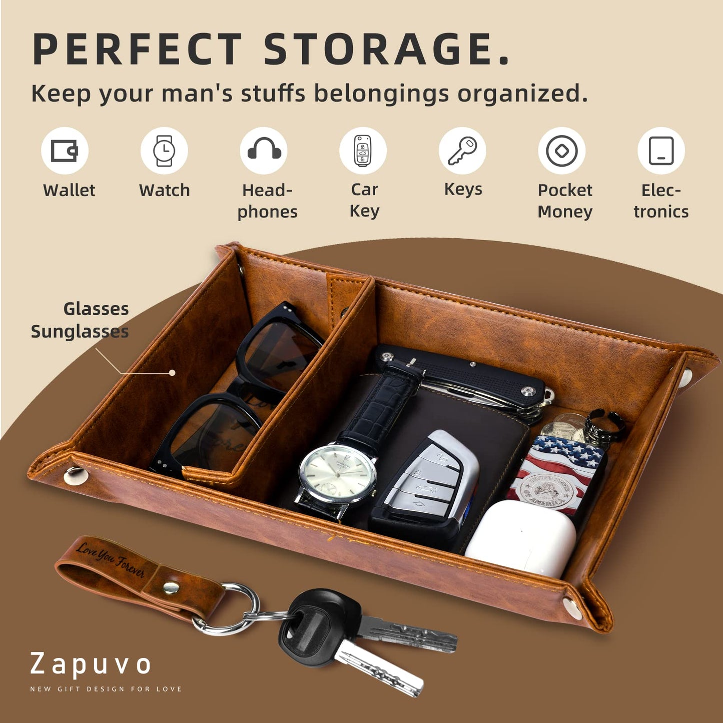 Leather "Love You Forever" Essentials Tray and Keychain