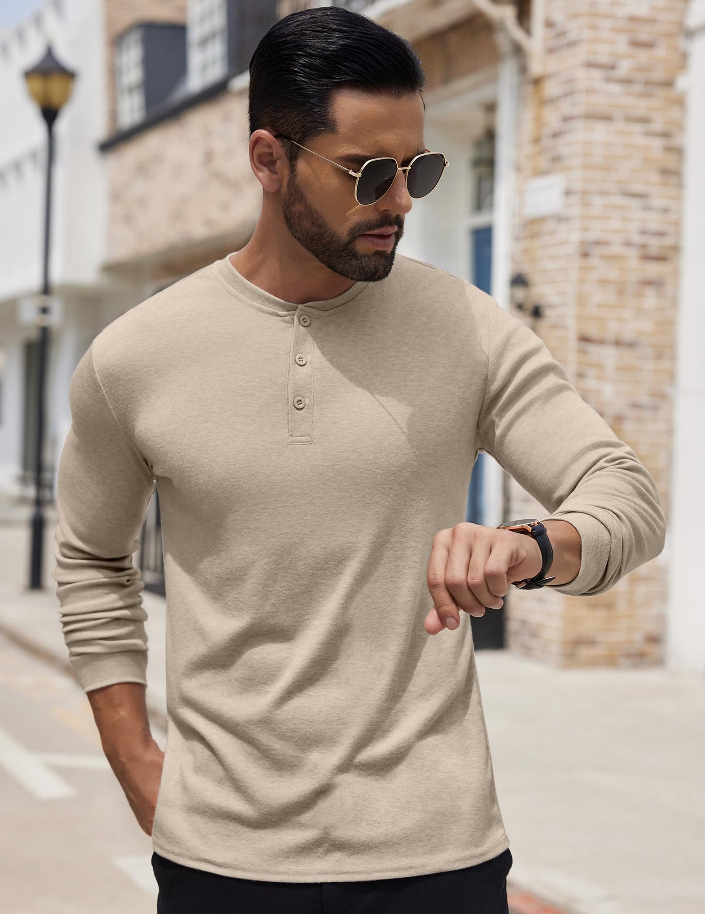 Men's Henley Long Sleeve Basic Shirt