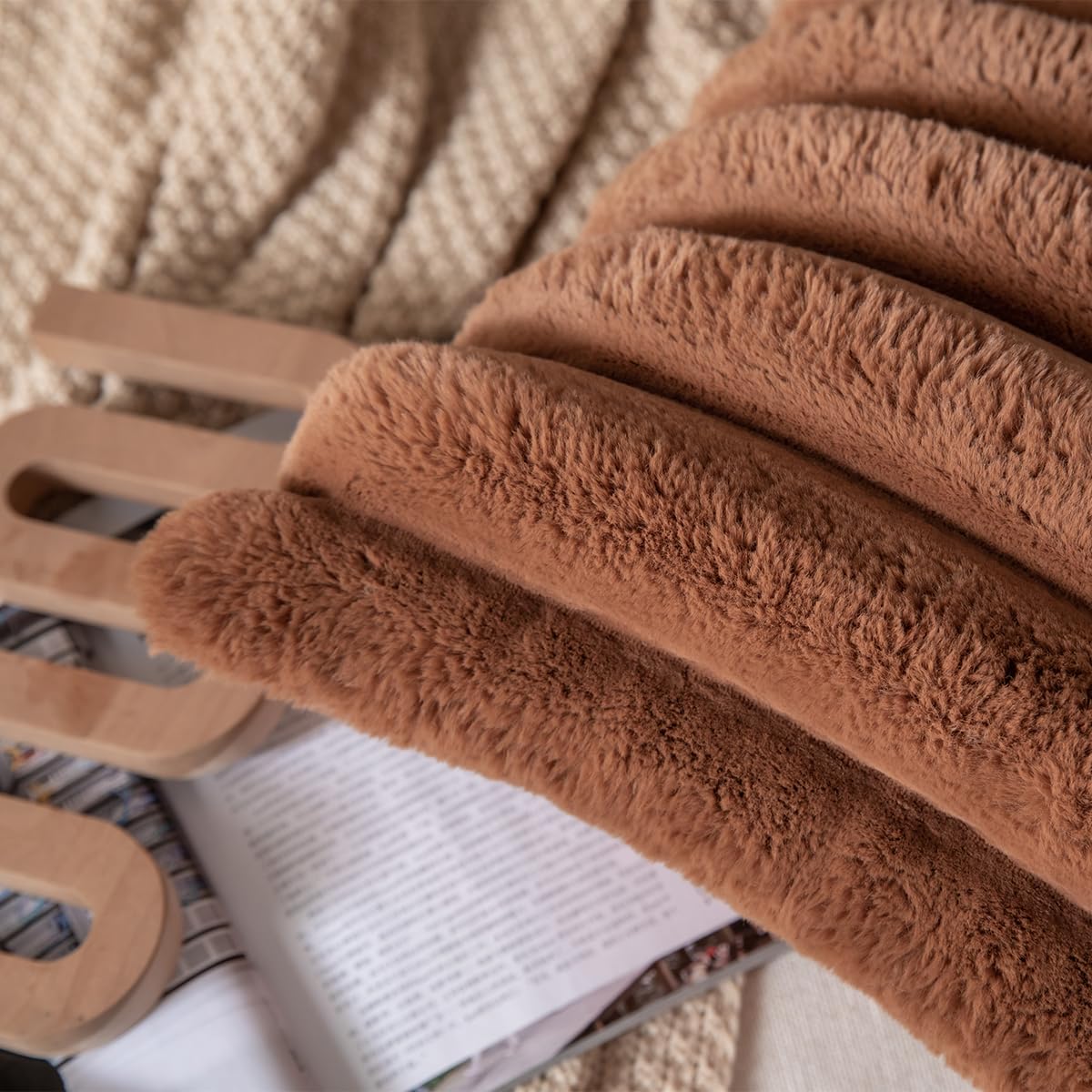 *Joyouth Faux Fur Plush Throw Pillow Covers 16x16 Inch Set of 2 - Luxury Decorative Fuzzy Striped Soft Cozy Pillowcase for Couch, Sofa, Living Room - Brown