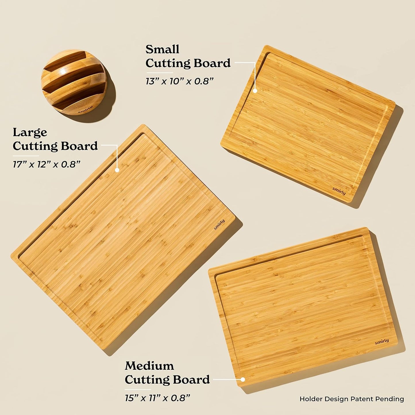 Wooden SMIRLY Wooden Cutting Boards For Kitchen - Bamboo Cutting Board Set with Holder, Wood Cutting Board Set, Cutting Board Wood, Wooden Chopping Board, Wooden Cutting Board Set