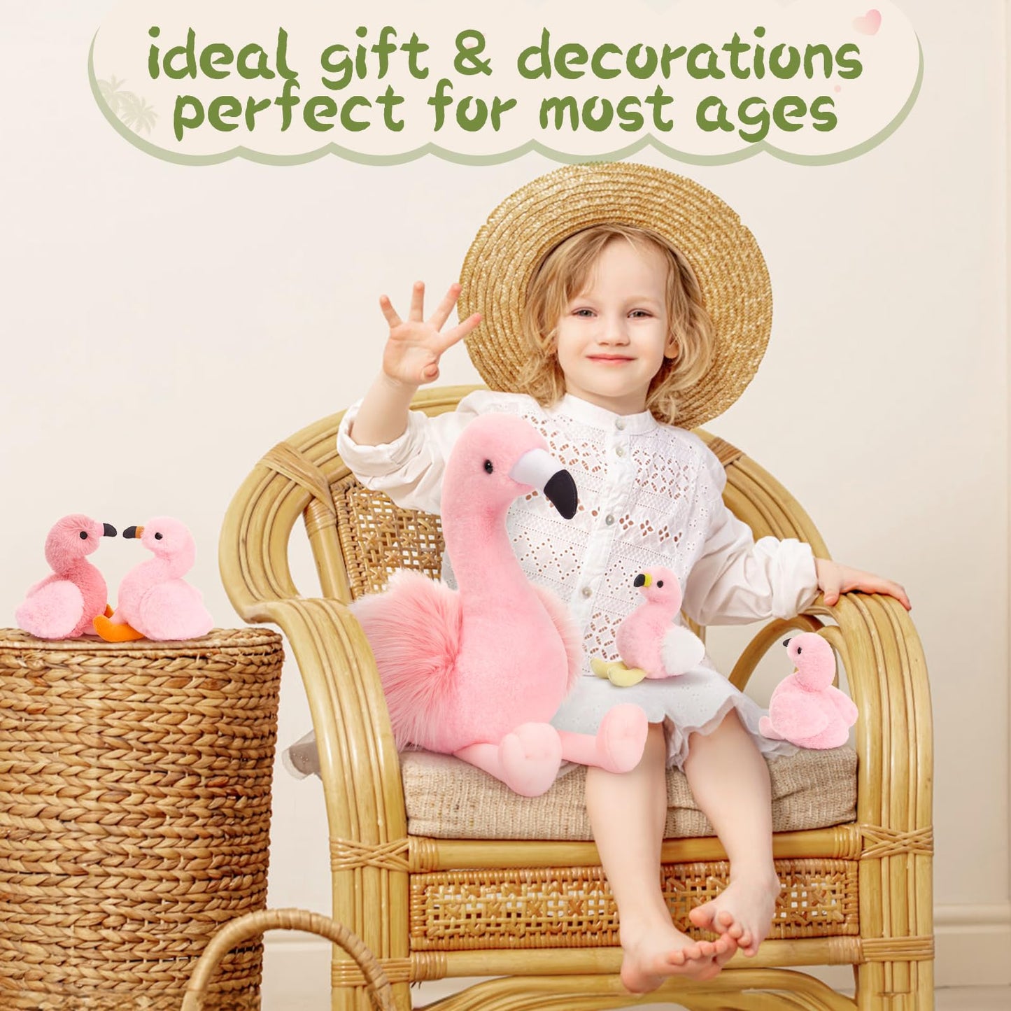 Plush Flamingo Mommy with 4 Baby Flamingos
