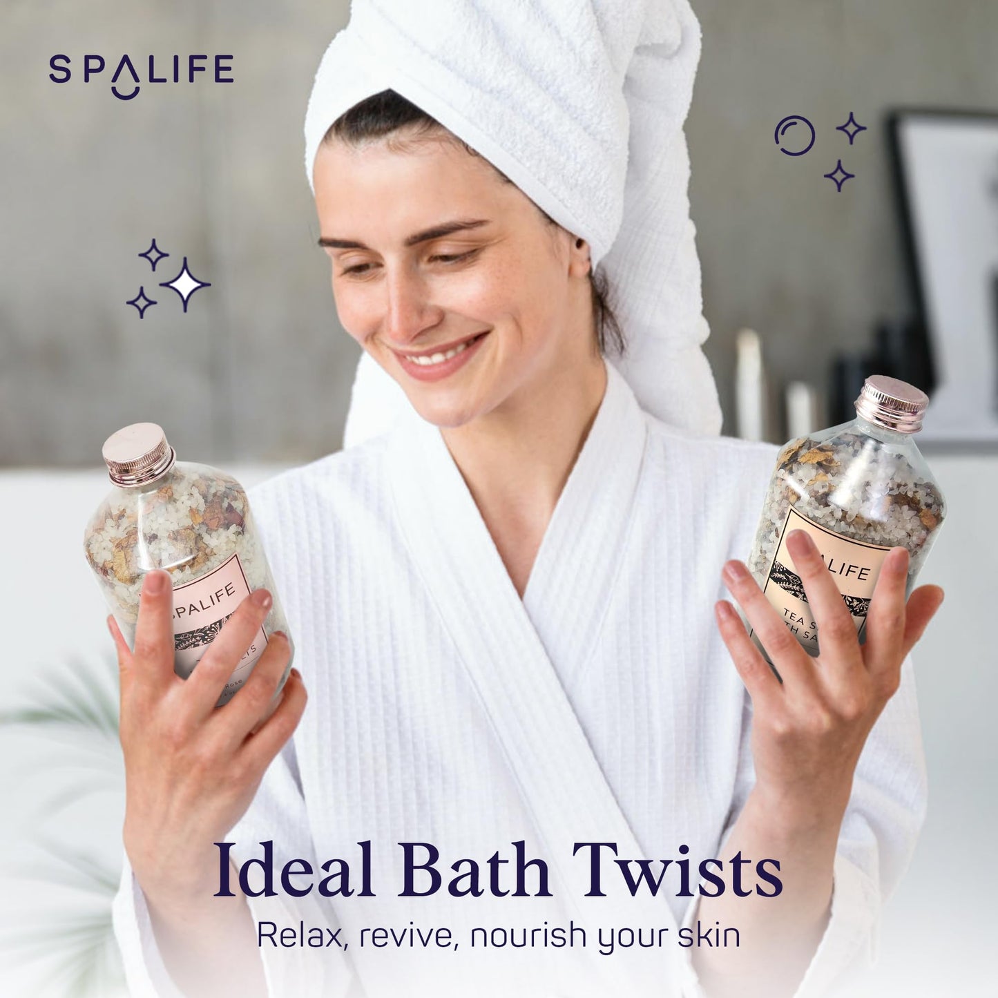 Spa Petal-Infused Effervescent Mineral Bath Salts - Lavender & Rose, 2-Pack