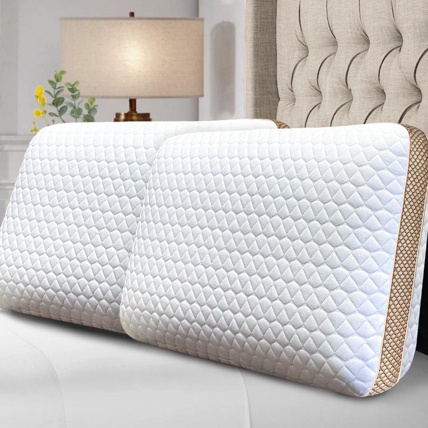 Memory Foam Pillows with Ventilated Cooling Gel - Set of 2