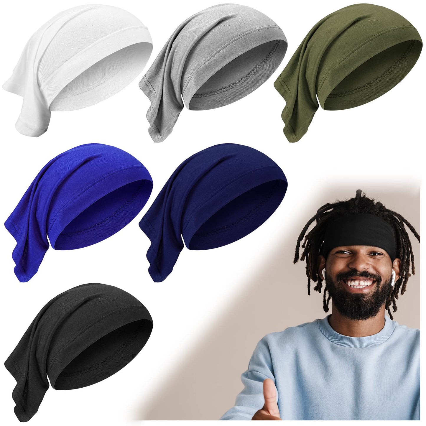 *SATINIOR 6 Pcs Spandex Dreadlock Cap Dreadlock Tube Bands Unisex Men Women Elastic Hair Dreads Head Wraps Headbands for Dreads Accessories, 6 Colors