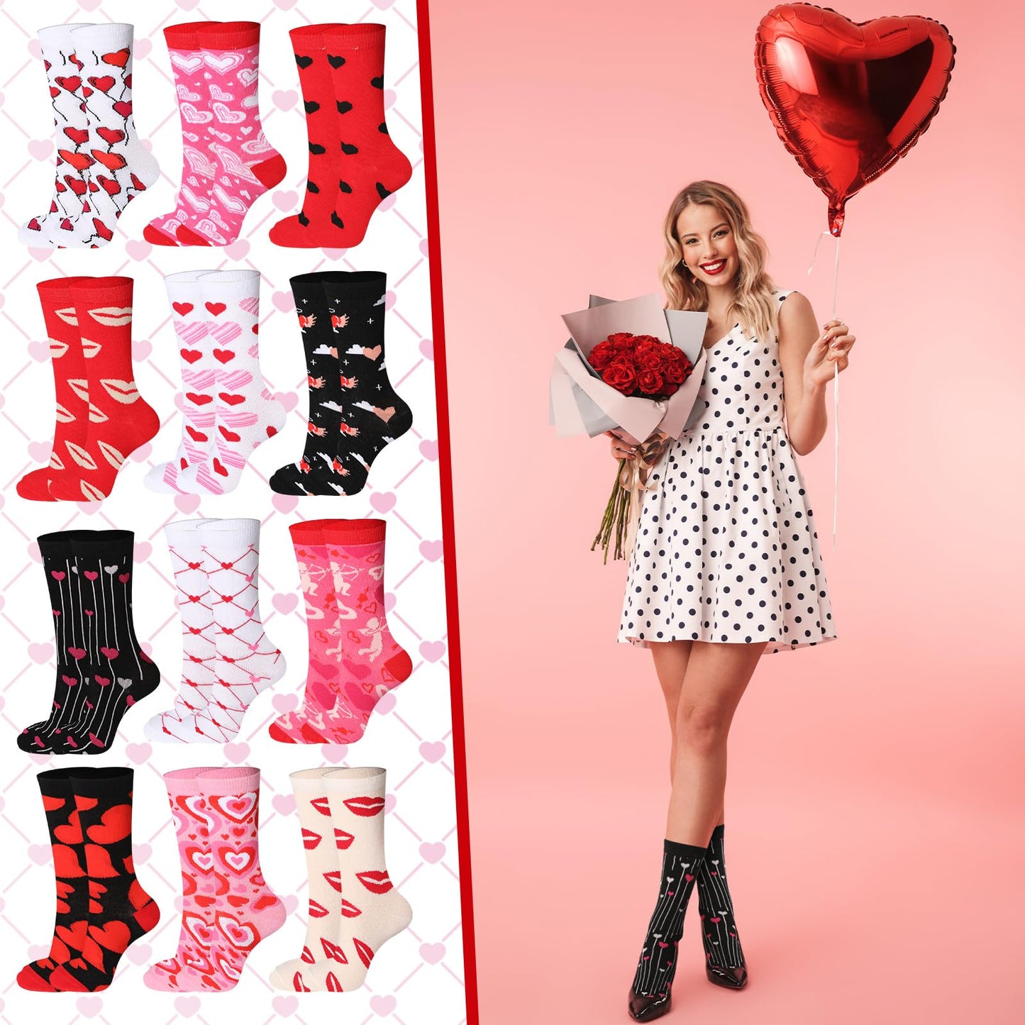 Women's Valentine's Day Socks with Gift Box- 24 Pairs